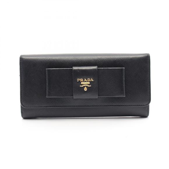 Prada black SAFFIANO long Wallet FIOCCO Fold leather - Picture 1 of 8